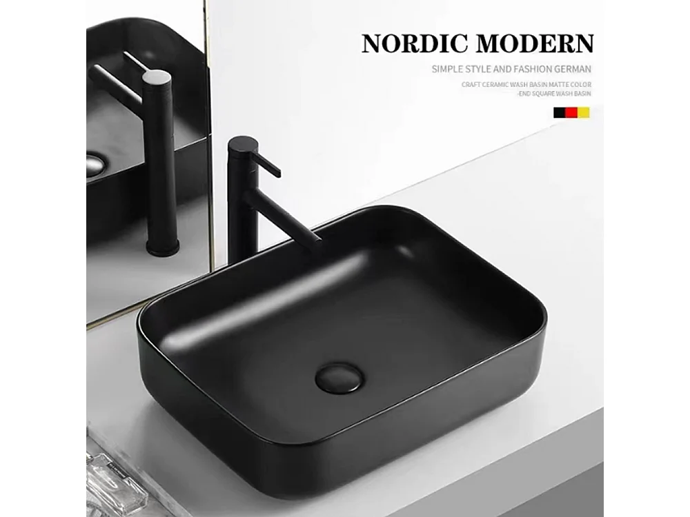 Vasque à poser en céramique lavabo perçage forme rectangle Noir avec Bonde Siphon 500x400x140mm