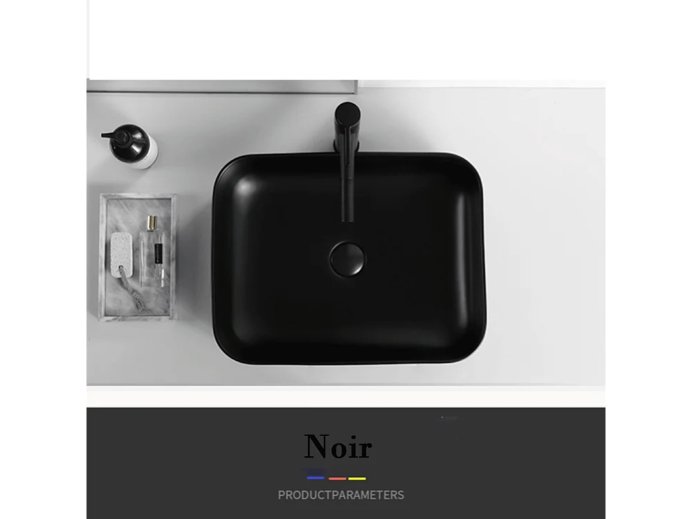 Vasque à poser en céramique lavabo perçage forme rectangle Noir avec Bonde Siphon 500x400x140mm