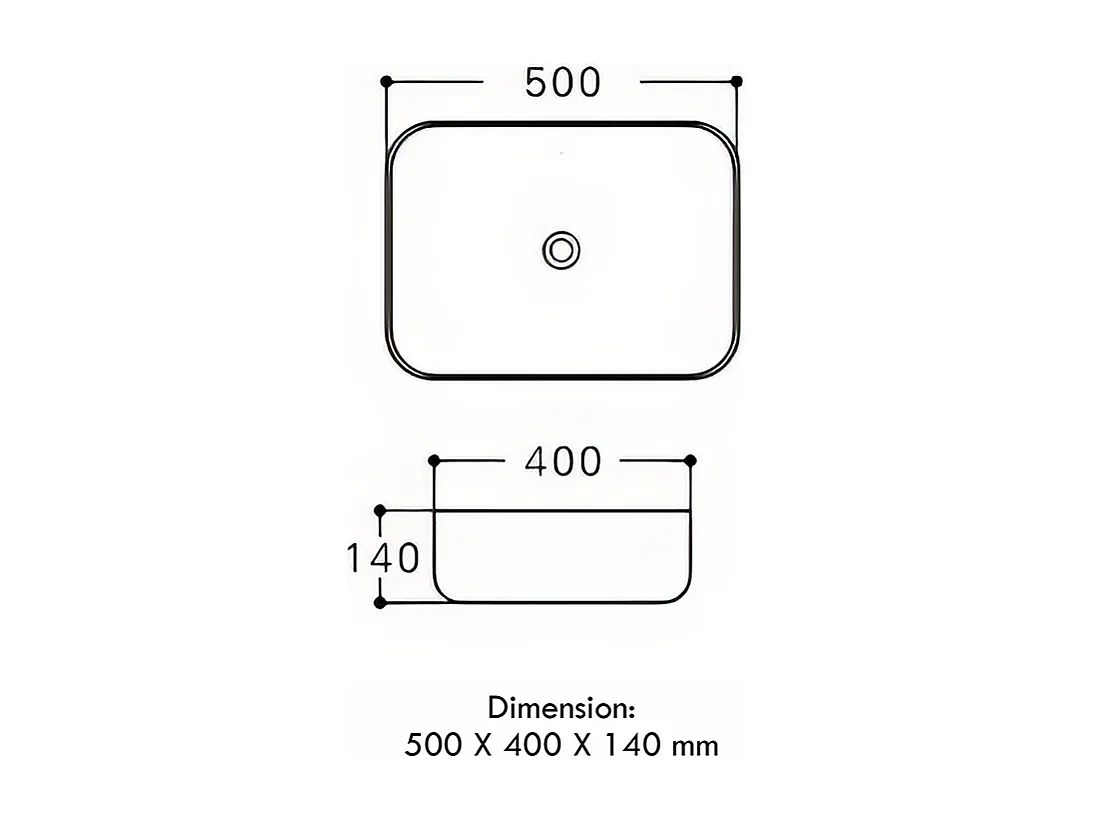 Vasque à poser en céramique lavabo perçage forme rectangle Blanc avec Bonde Siphon 500x400x140mm