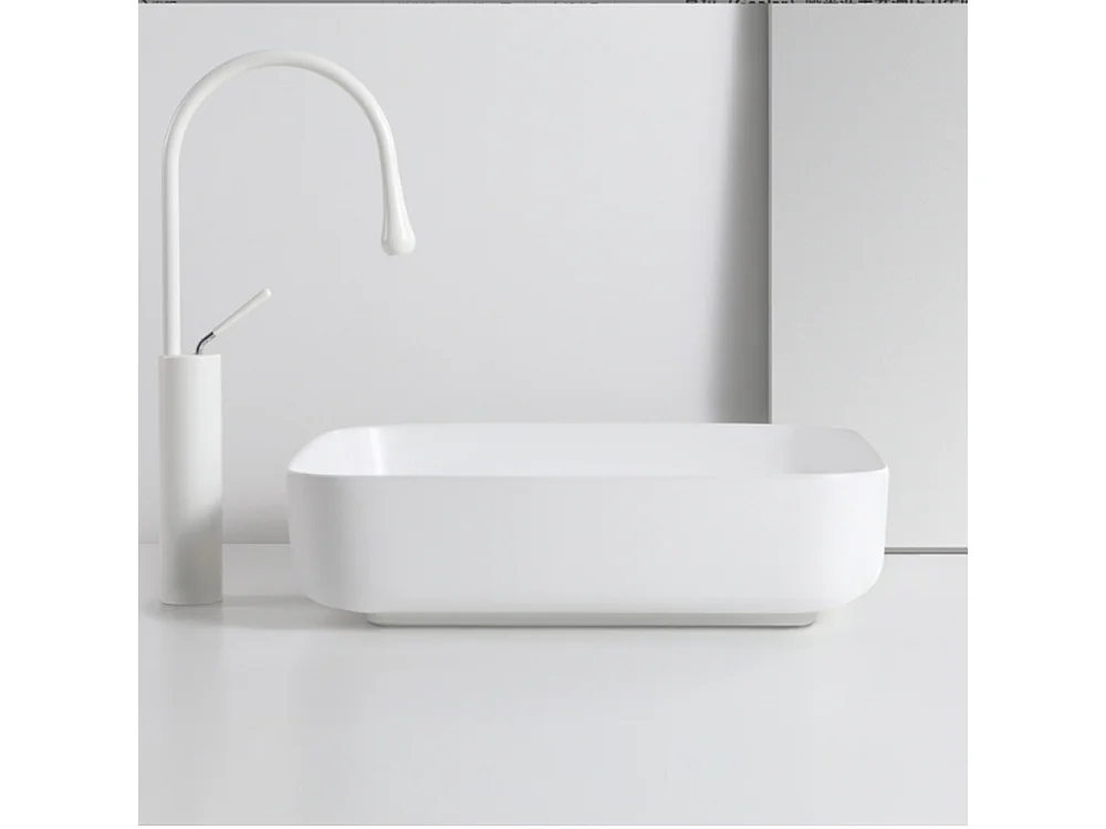 Vasque à poser en céramique lavabo perçage forme rectangle Blanc avec Bonde Siphon 500x400x140mm