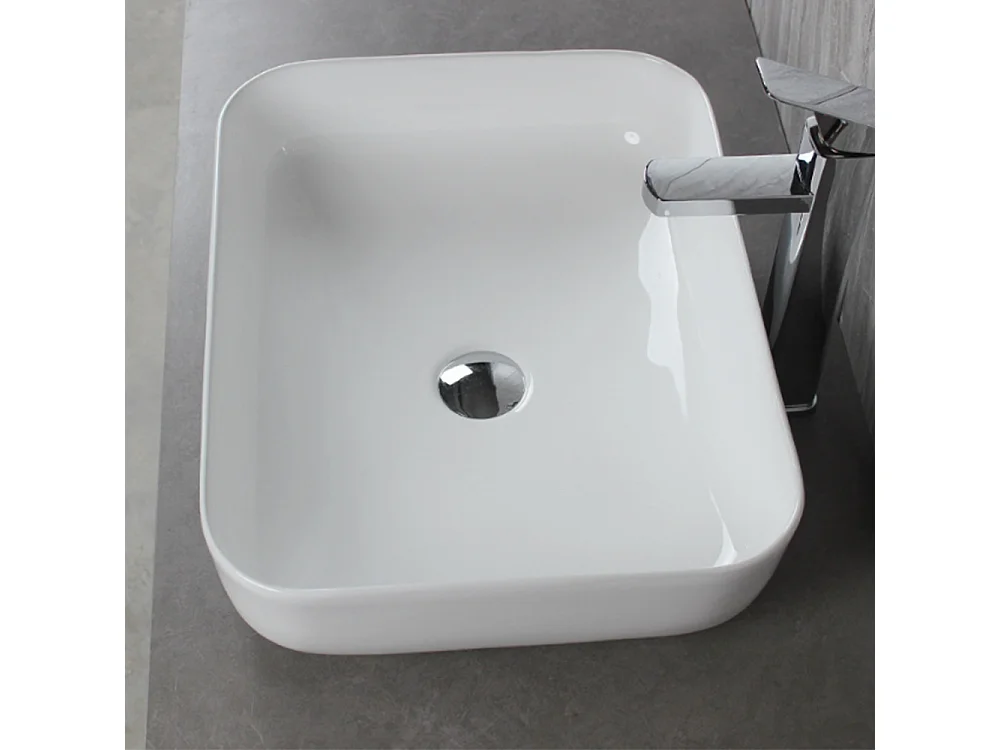 Vasque à poser en céramique lavabo perçage forme rectangle Blanc avec Bonde Siphon 500x400x140mm