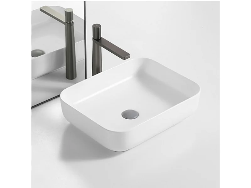 Vasque à poser en céramique lavabo perçage forme rectangle Blanc avec Bonde Siphon 500x400x140mm