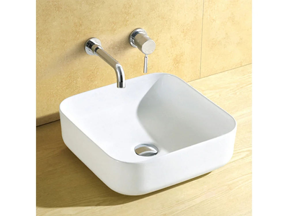 Vasque à poser en céramique lavabo perçage forme rectangle Blanc avec Bonde Siphon 385x385x140mm
