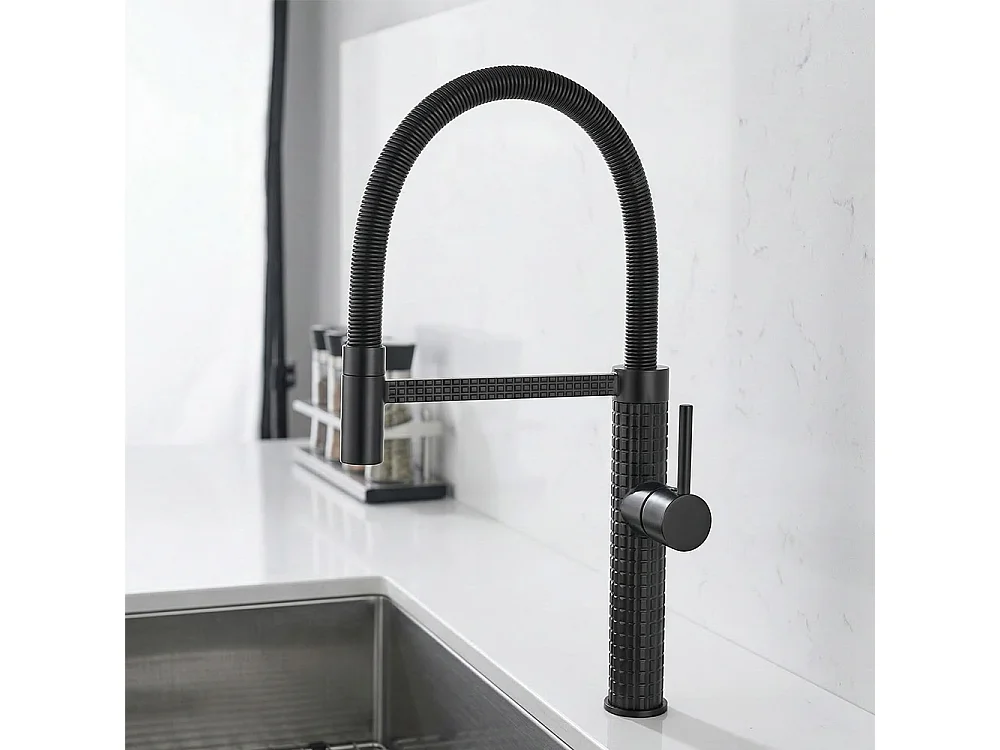 Robinet de cuisine 360° Mitigeur monocommande avec douchette Extensible pour évier Noir