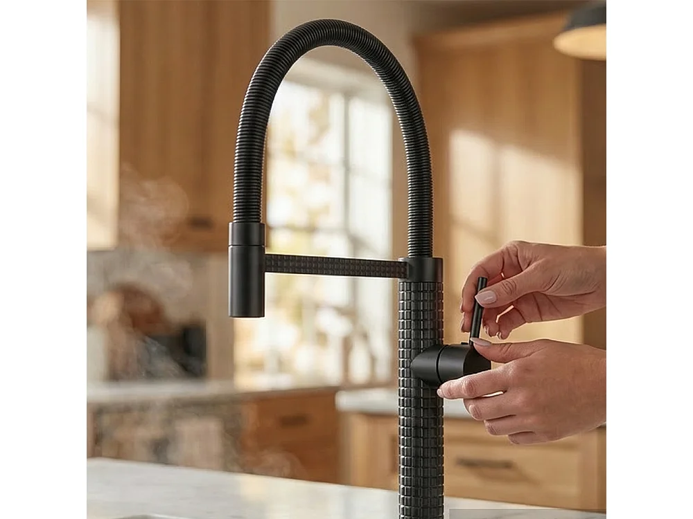 Robinet de cuisine 360° Mitigeur monocommande avec douchette Extensible pour évier Noir