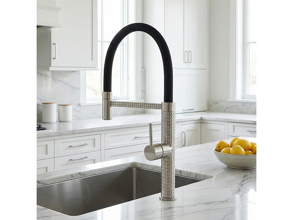 Robinet de cuisine 360° Semi Pro Mitigeur monocommande avec douchette Extensible pour évier Chrome