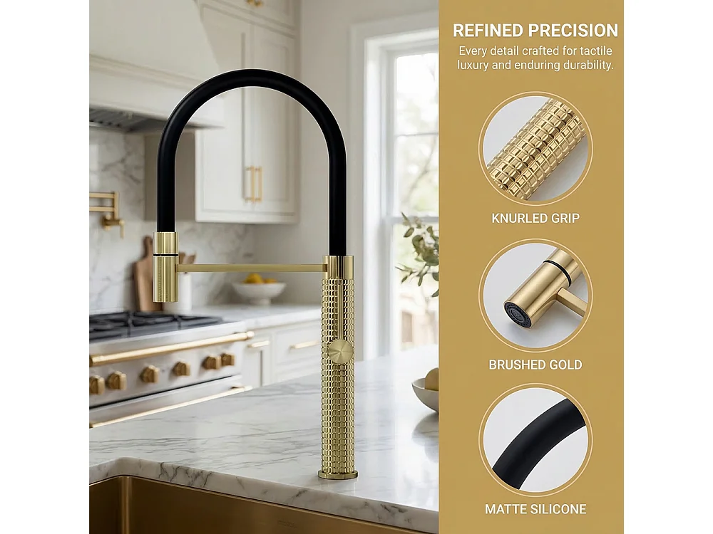 Robinet de cuisine 360° Semi Pro Mitigeur monocommande avec douchette Extensible pour évier OR