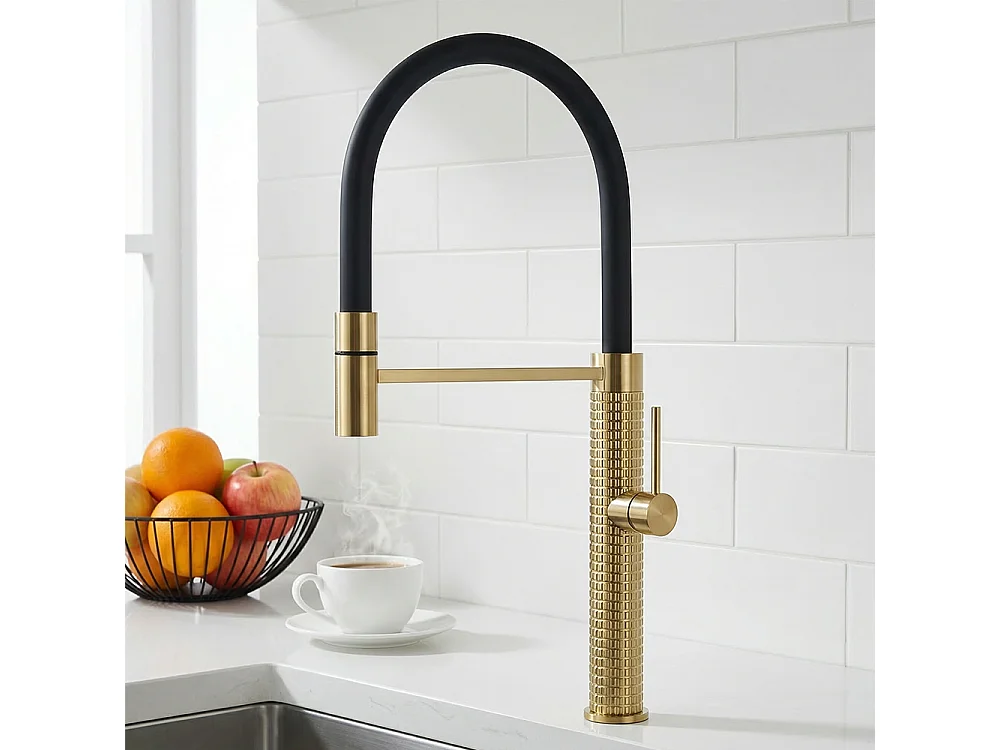 Robinet de cuisine 360° Semi Pro Mitigeur monocommande avec douchette Extensible pour évier OR