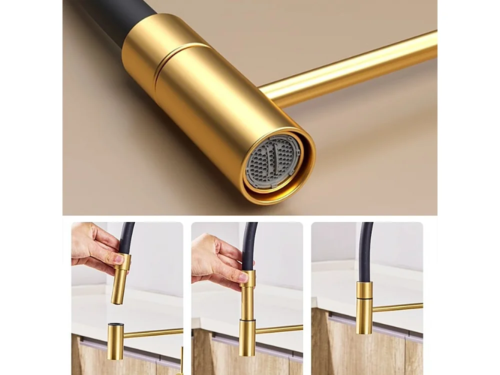 Robinet de cuisine 360° Semi Pro Mitigeur monocommande avec douchette Extensible pour évier OR