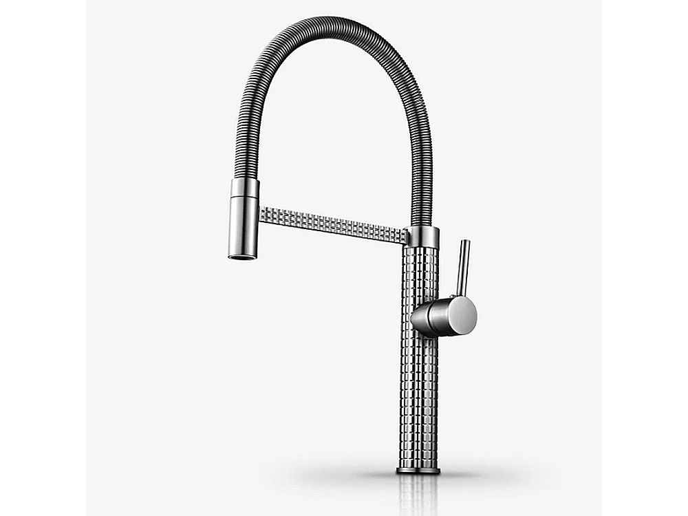 Robinet de cuisine 360° Mitigeur monocommande avec douchette Extensible pour évier Chrome brossé