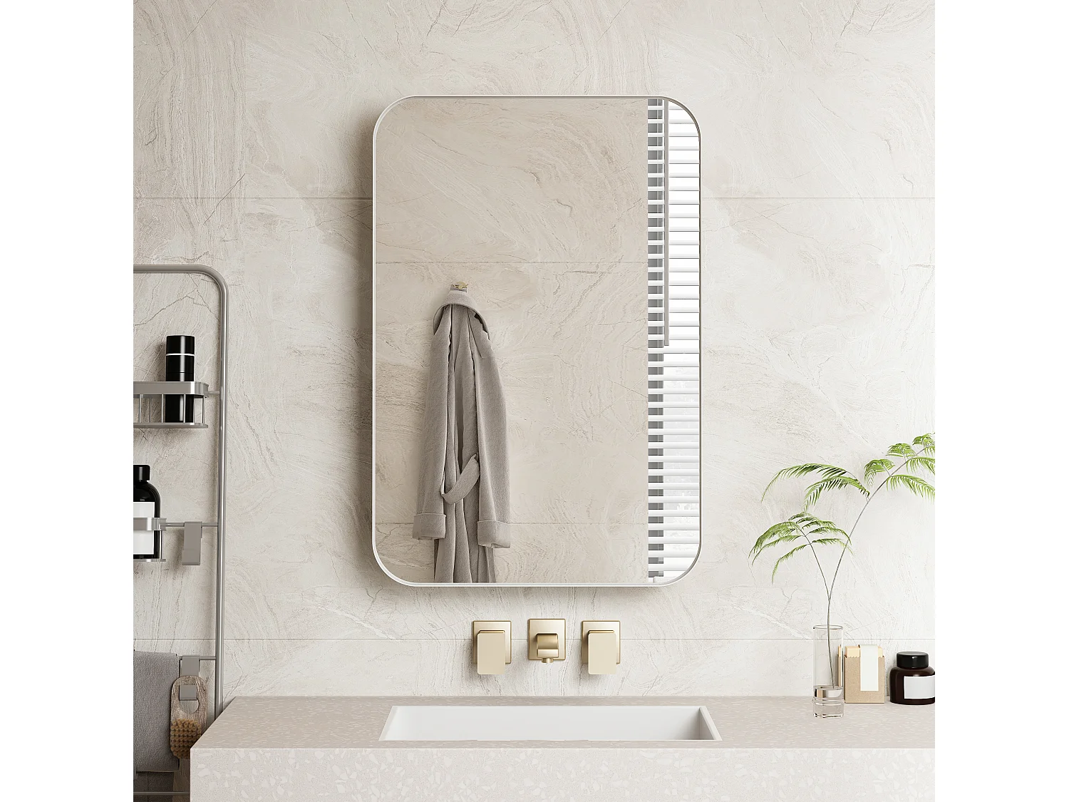 Armoire miroir 85x51cm miroir avec rangement pour salle de bains salon et chambre à coucher carré élégante blanc