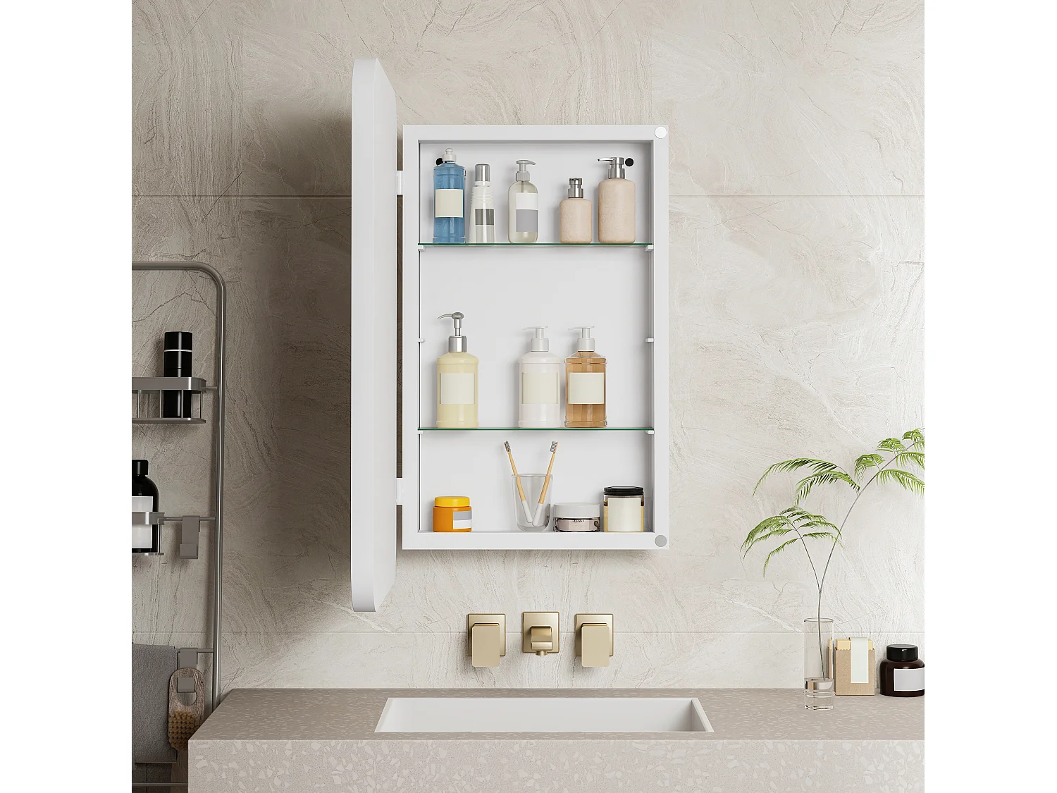 Armoire miroir 85x51cm miroir avec rangement pour salle de bains salon et chambre à coucher carré élégante blanc