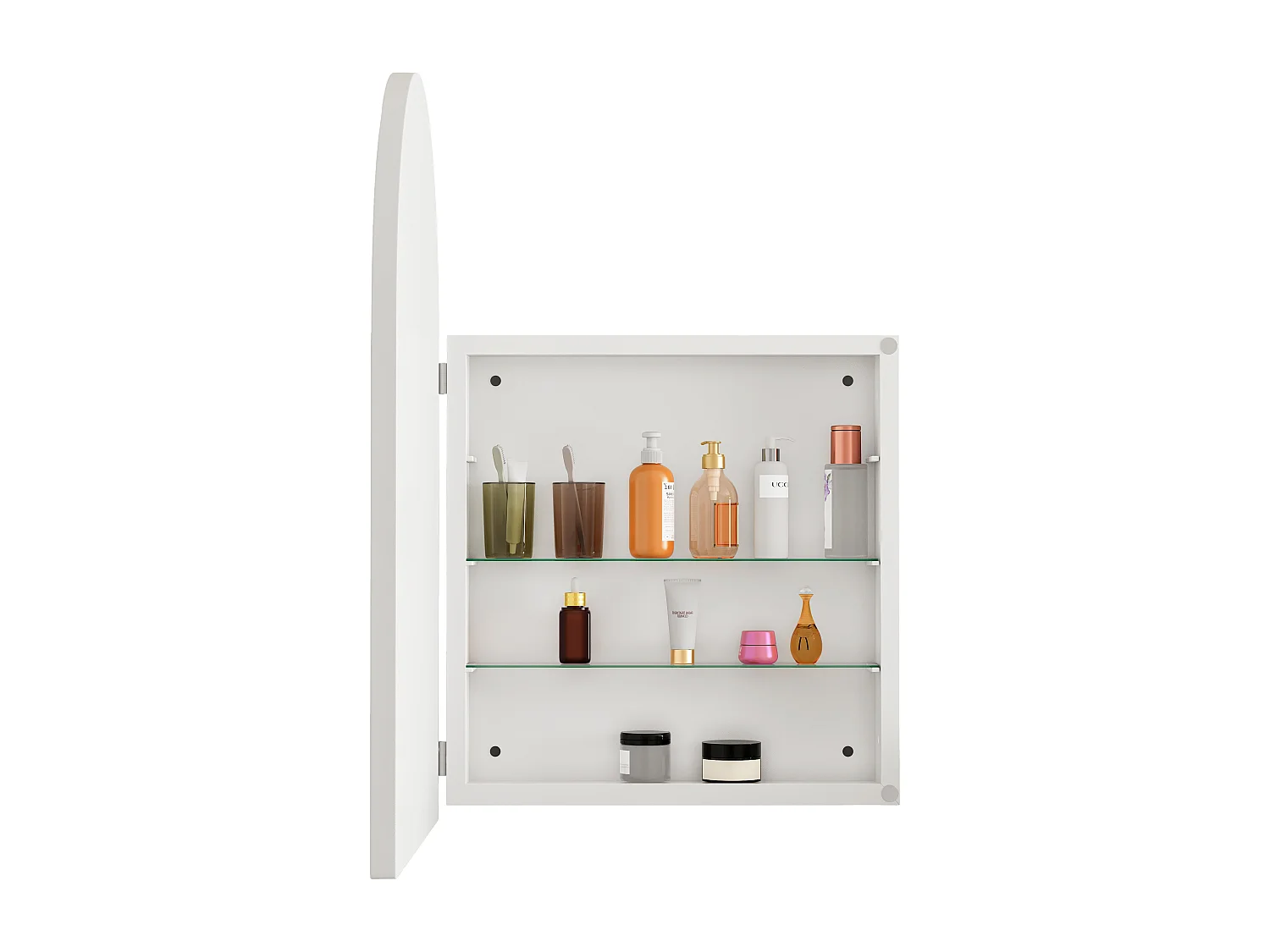 Armoire miroir 91x61cm miroir avec rangement pour salle de bains salon et chambre à coucher arqué élégante Blanc
