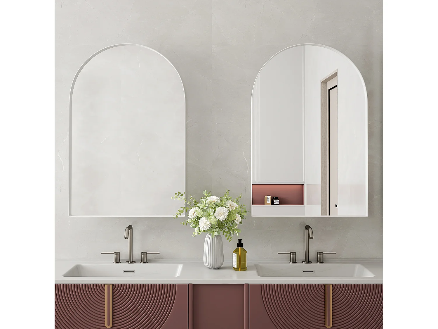 Armoire miroir 91x61cm miroir avec rangement pour salle de bains salon et chambre à coucher arqué élégante Blanc