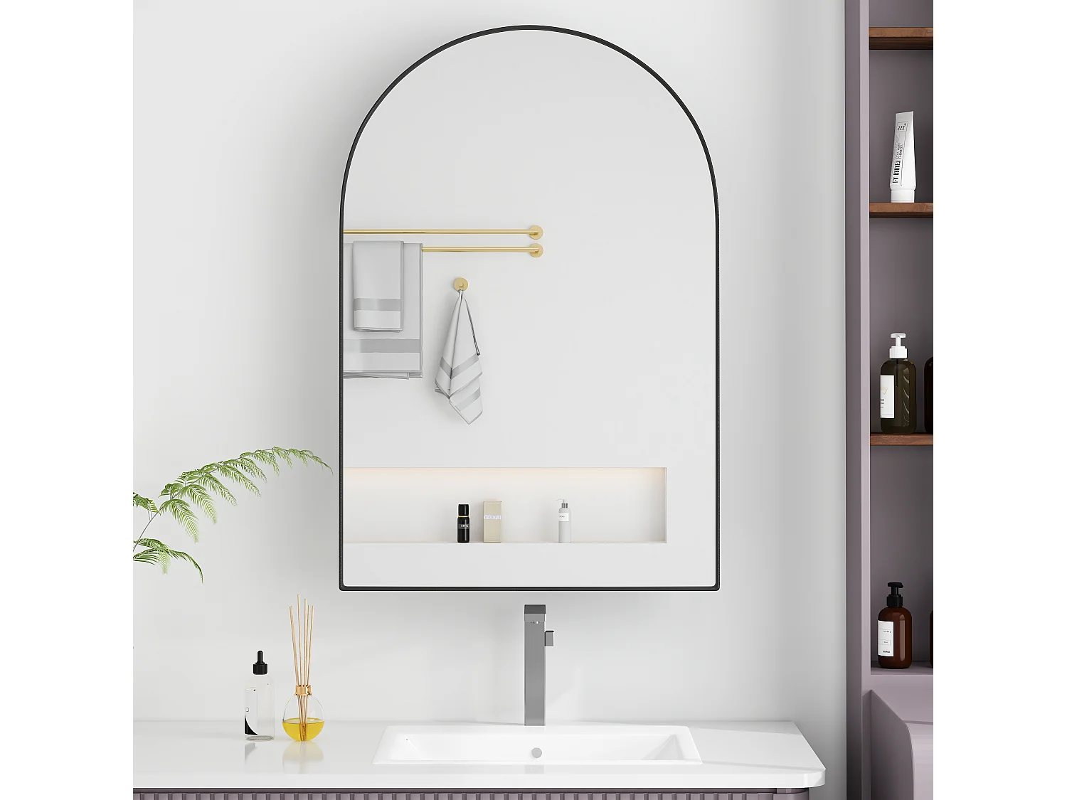 Armoire miroir 91x61cm miroir avec rangement pour salle de bains salon et chambre à coucher arqué élégante Noir