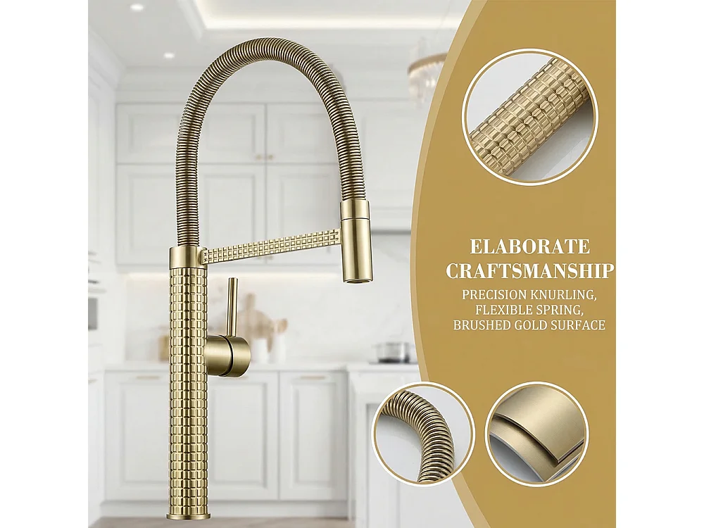 Robinet de cuisine 360° Mitigeur monocommande avec douchette Extensible pour évier OR