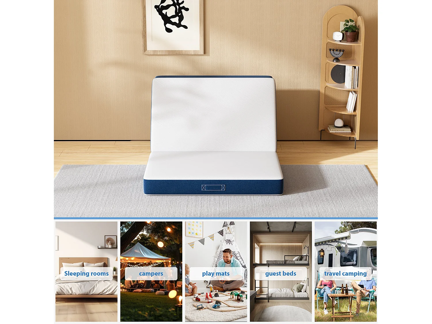 Matelas Pliant Triple,90x200x10cm,10cm Mousse épaisse, Housse Amovible et Lavable en Machine, Poignée de Transport pour faciliter Le Transport