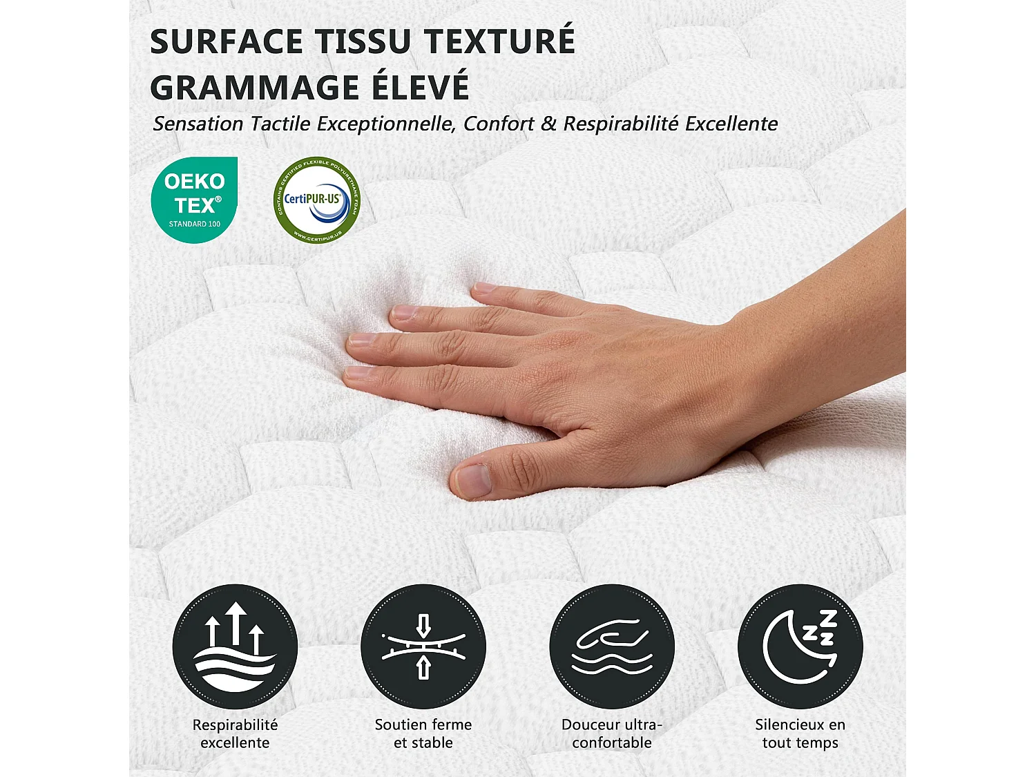 Matelas Ressorts Ensachés 160x200 cm avec mémoire de forme ép.25 cm