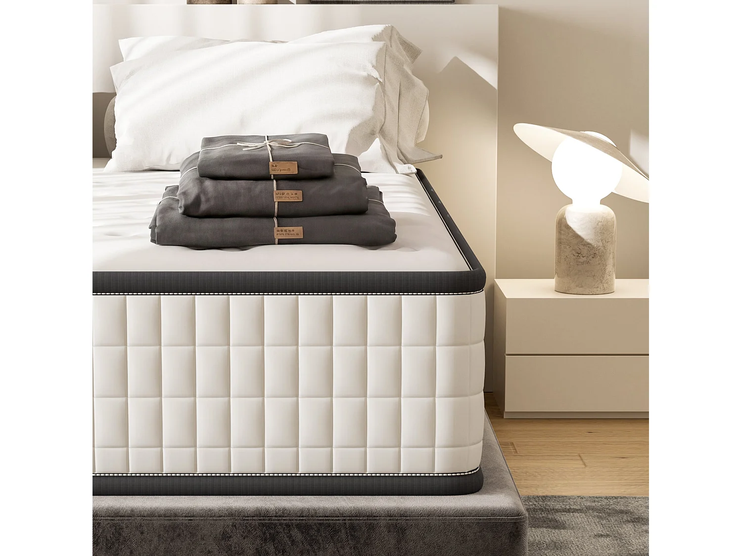 Matelas 90x190cm,épaisseur 16cm +Parure de lit+Housse Couette+Housse d'oreiller,Adapté aux Chambres d'hôtes/hôtels/ménages