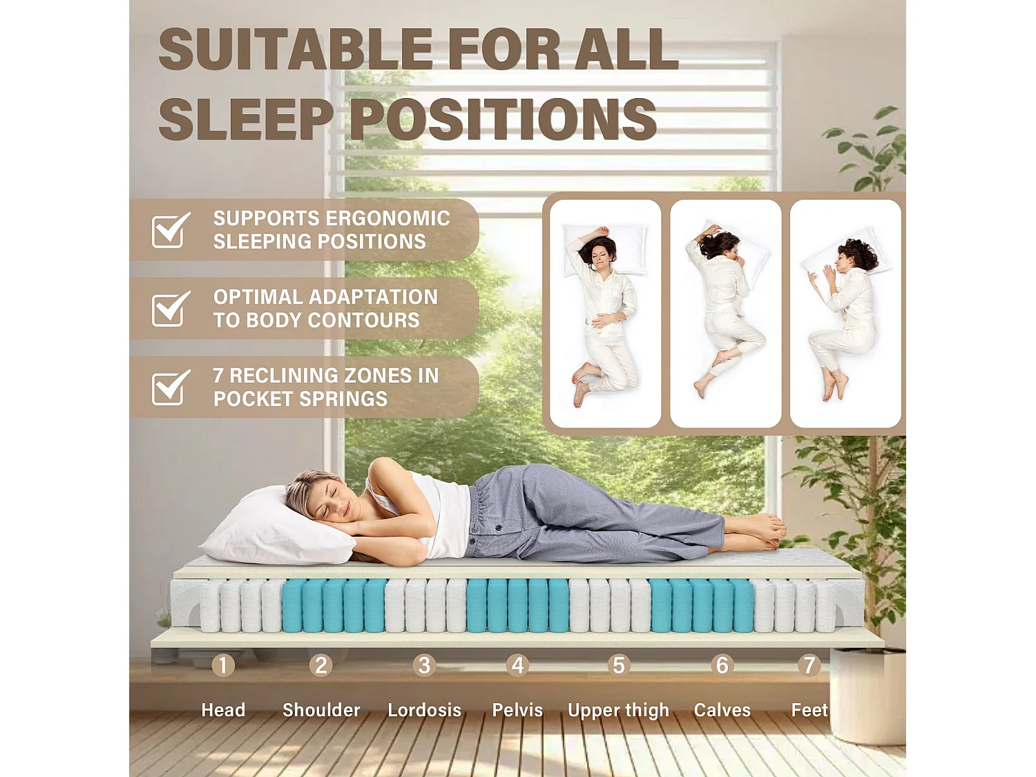 Matelas140 x 200cm Matelas à Ressorts ensachés dureté H3，Hauteur 18 cm