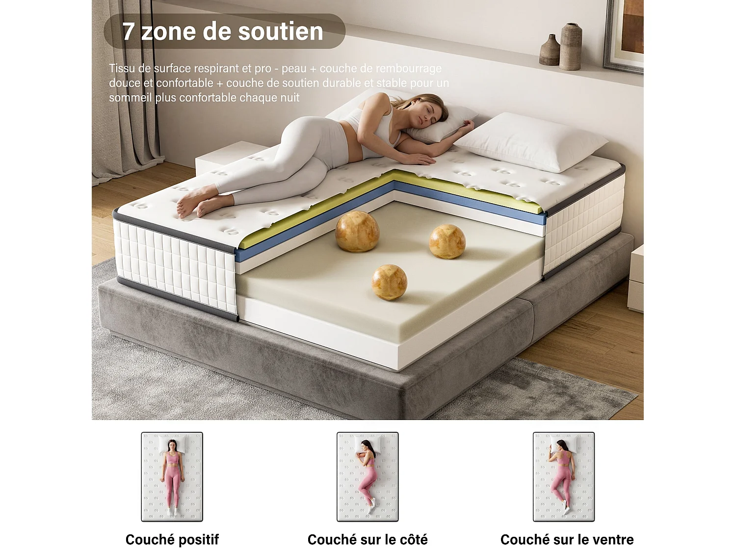 Matelas 140x190cm,épaisseur 16cm +Parure de lit+Housse Couette+Housse d'oreiller,Adapté aux Chambres d'hôtes/hôtels/ménages
