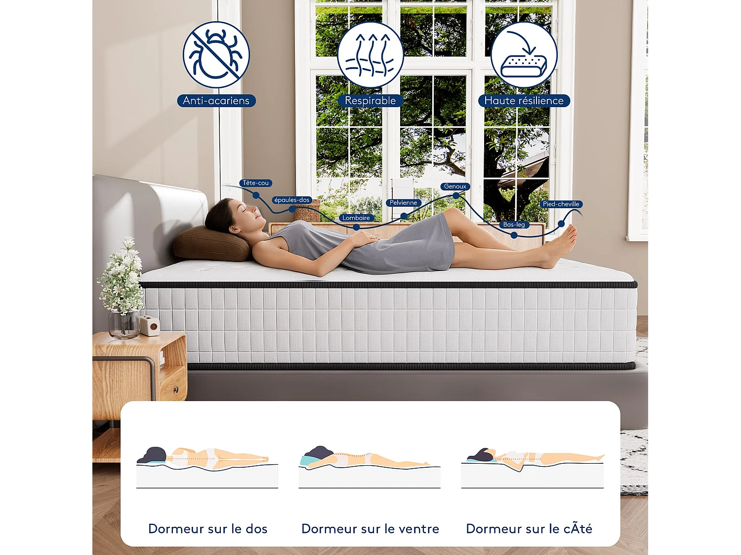Matelas 90x190,Mousse 30 cm et ,réversible à Deux Faces entièrement utilisables