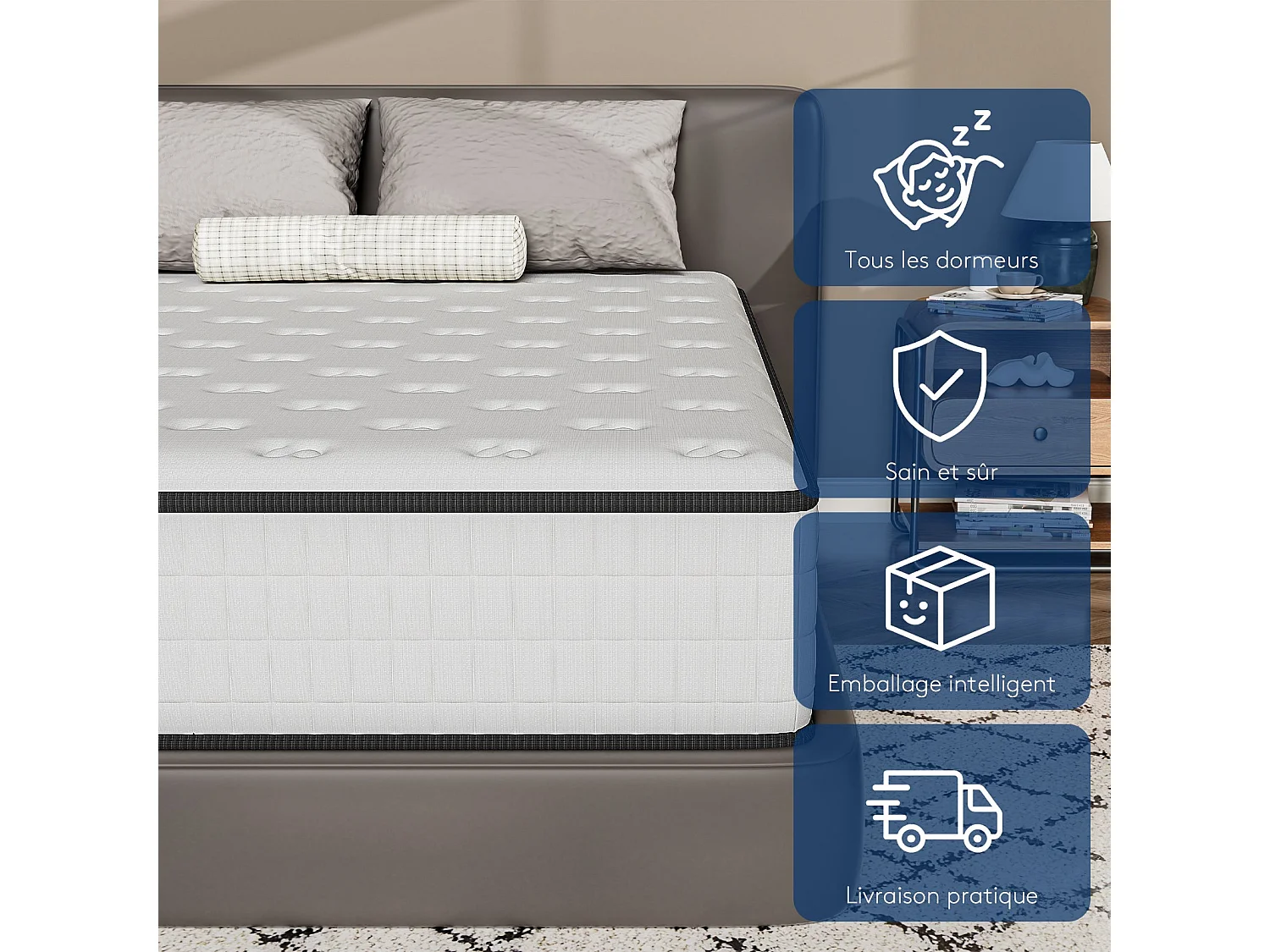 Matelas 90x190,Mousse 30 cm et ,réversible à Deux Faces entièrement utilisables