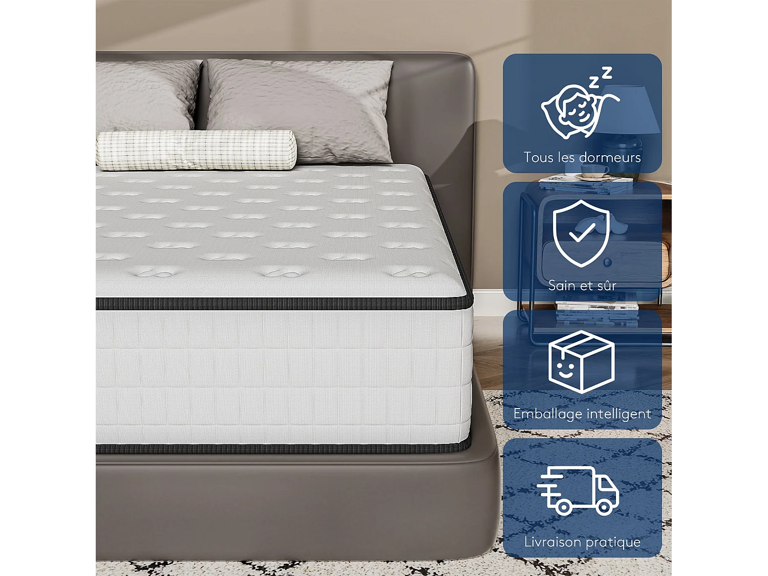 Matelas 90x190,Mousse 30 cm et ,réversible à Deux Faces entièrement utilisables
