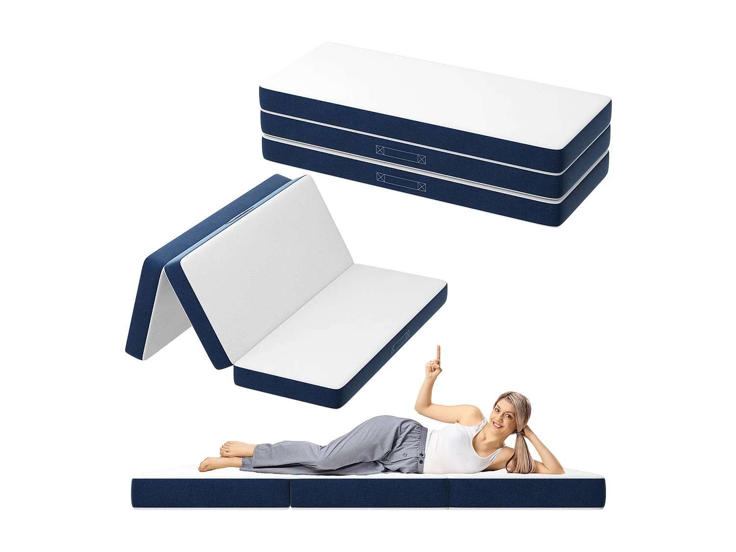 Matelas Pliant Triple,120x195x10cm, Mousse épaisse, Housse Amovible et Lavable en Machine, Poignée de Transport pour faciliter Le Transport