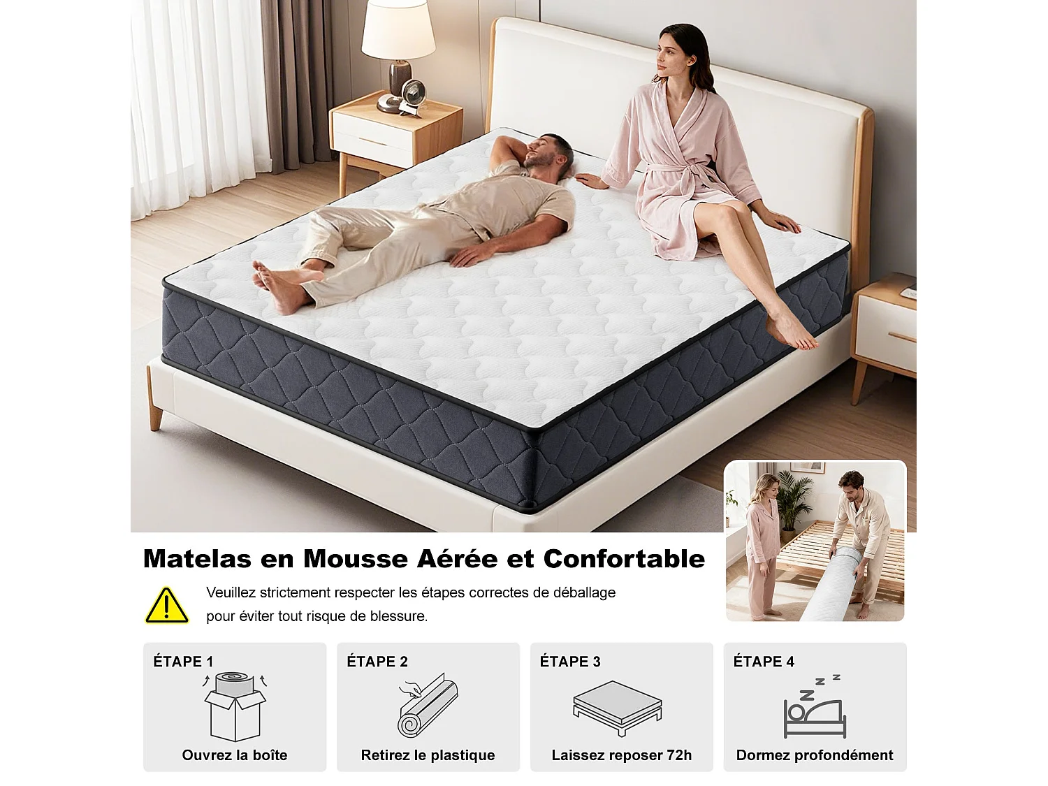 Matelas 140x190 Epaisseur 22CM Haute Densité