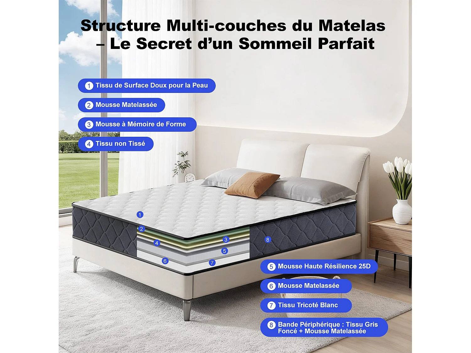 Matelas 140x190 Epaisseur 22CM Haute Densité