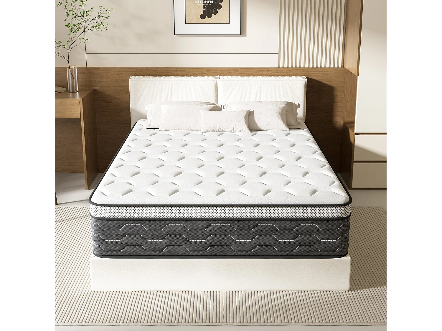 Matelas Ressorts 90x190 cm, 30 Cm Épaisseur, Confort, 7 Zones Ergonomique