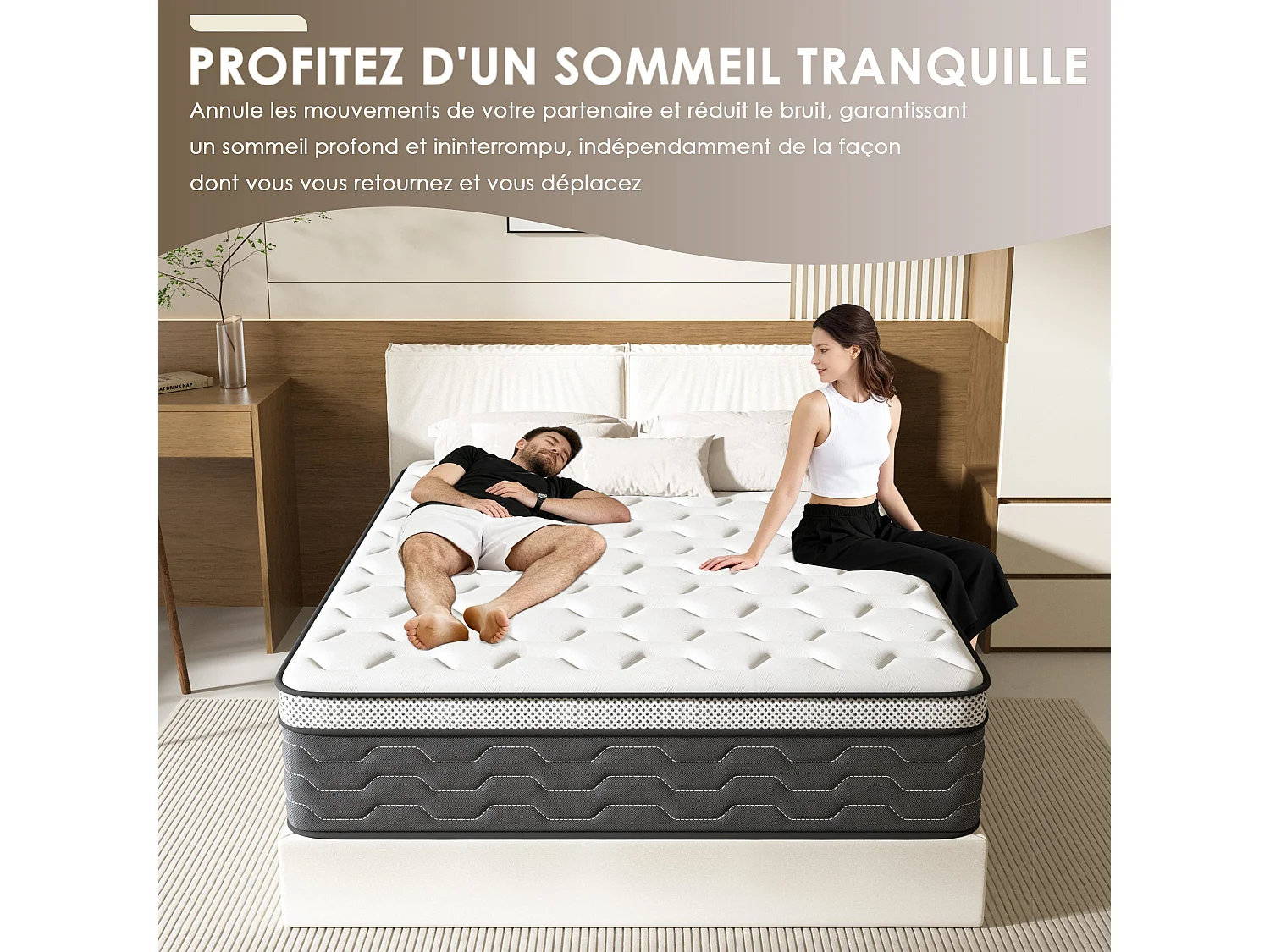 Matelas Ressorts 90x190 cm, 30 Cm Épaisseur, Confort, 7 Zones Ergonomique