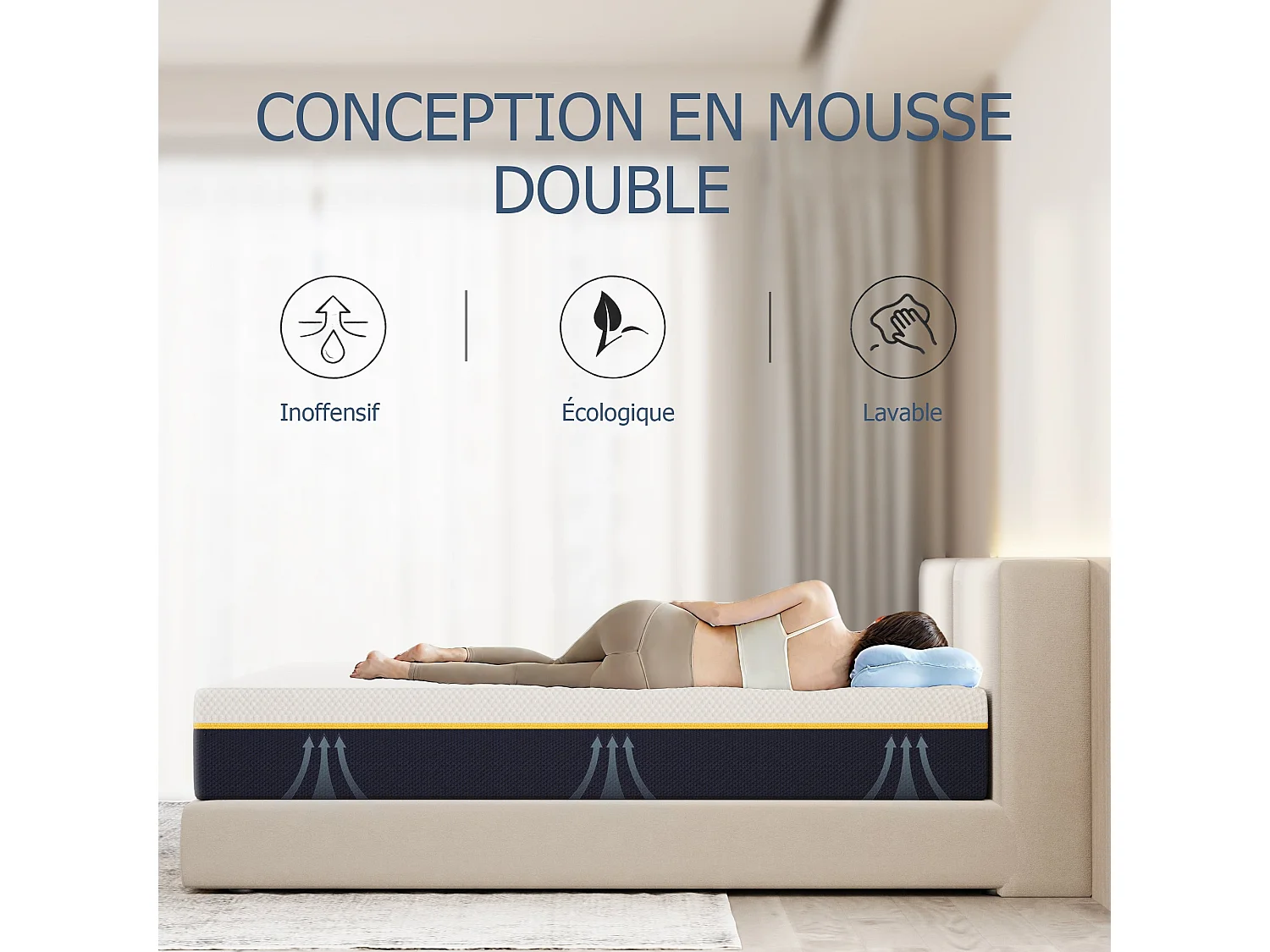 Matelas double en mousse adulte, 180*200 cm, 21 cm d'épaisseur