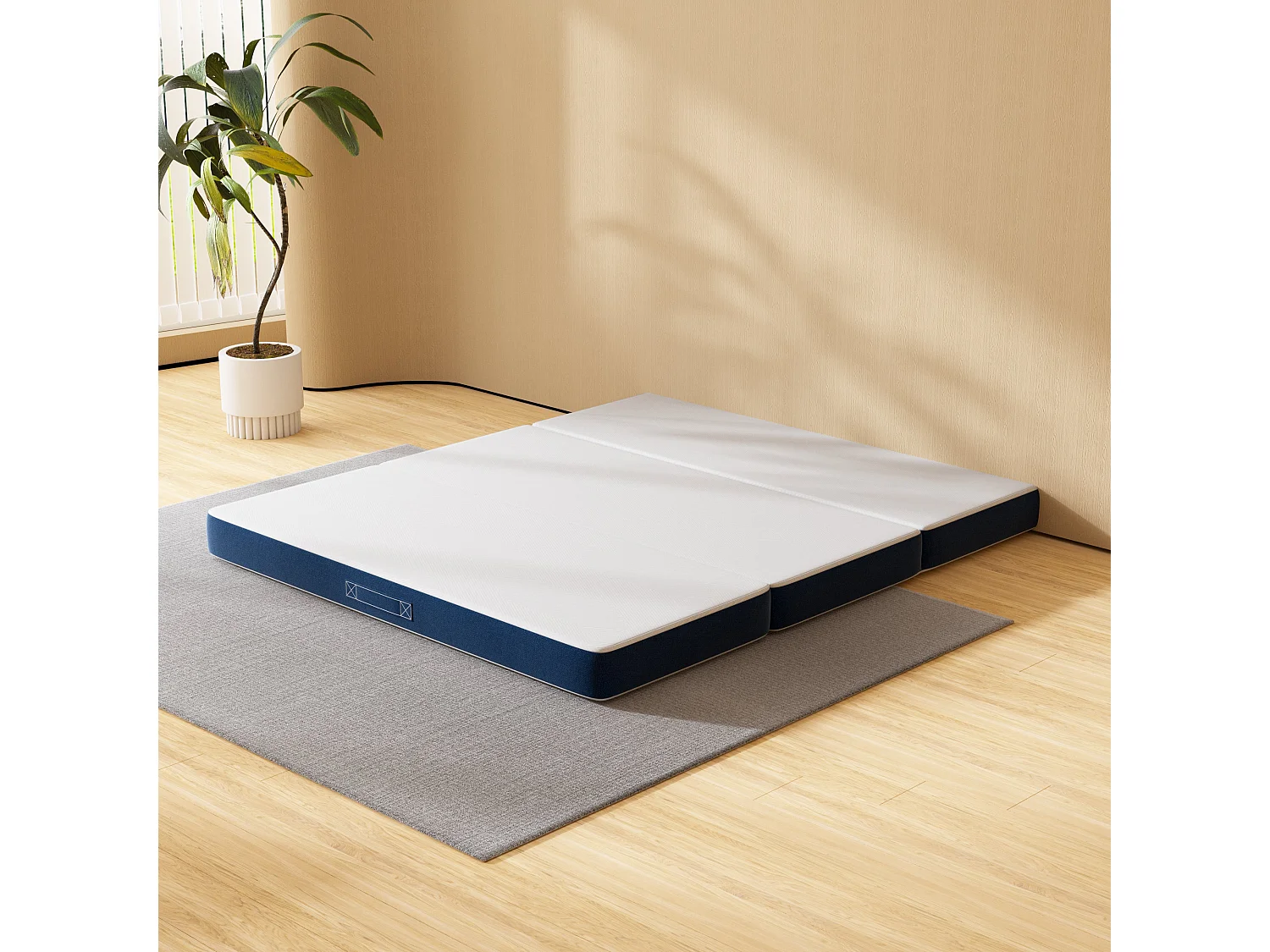 Matelas Pliant Triple,160x195x10cm, 10cm Mousse épaisse, Housse Amovible et Lavable en Machine, Poignée de Transport pour faciliter Le Transport