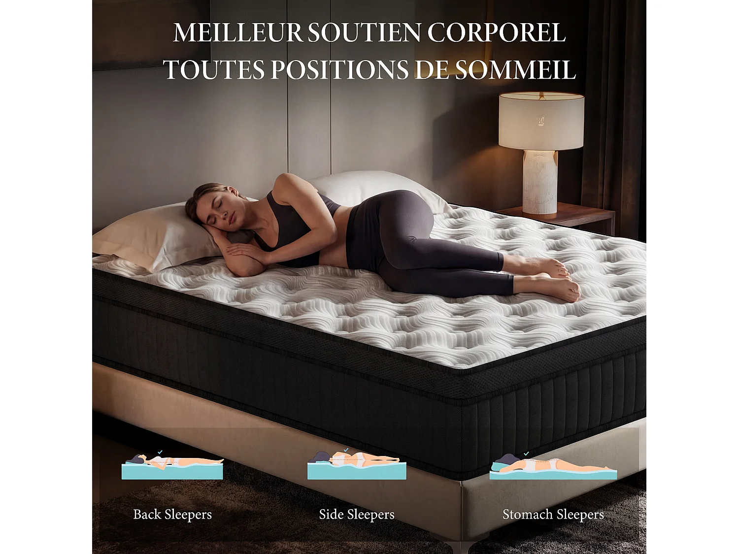 Matelas Ressorts Ensachés 160x200 cm avec mémoire de forme ép.25 cm