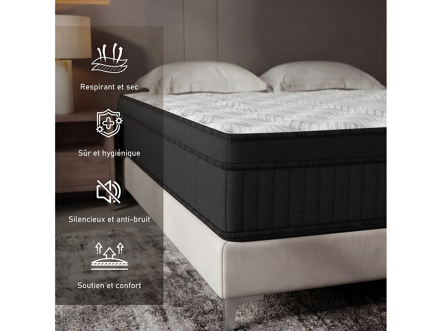Matelas Ressorts Ensachés 160x200 cm avec mémoire de forme ép.25 cm