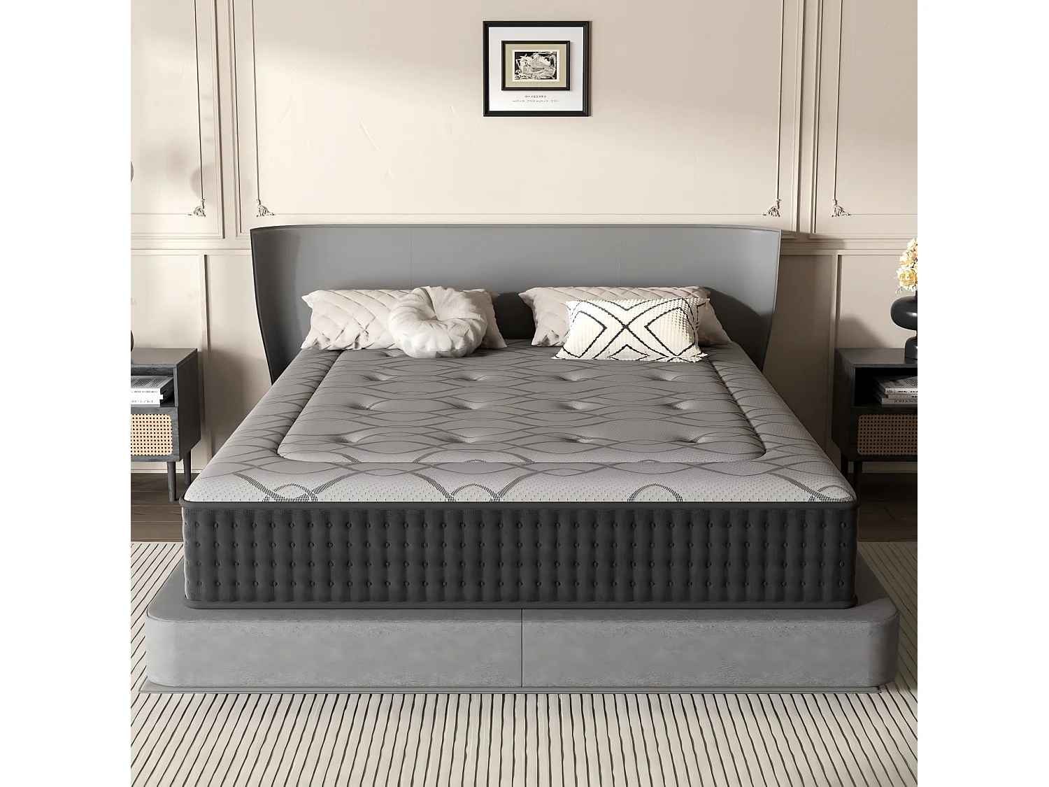 Matelas à Ressorts 140x190cm, 30cm Épaisseur, Matelas de luxe, Confort, 7 Zones Ergonomique