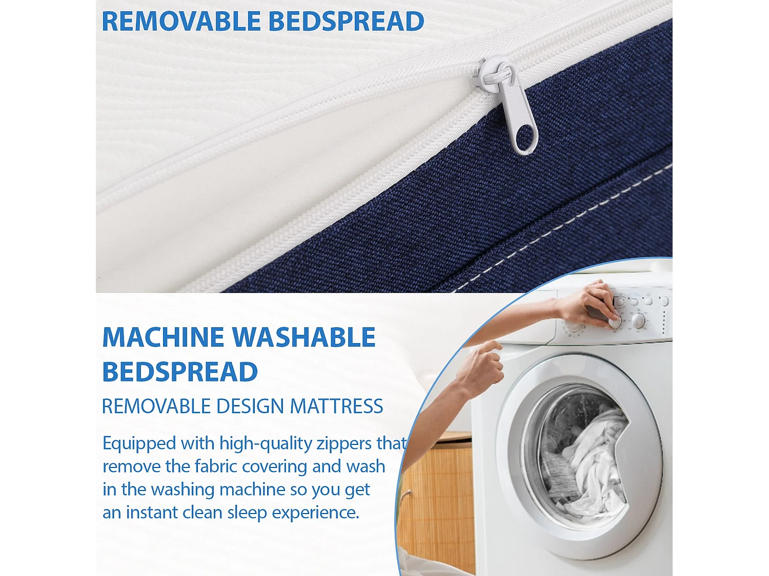 Matelas pliant en trois parties de 120 x 195 cm, mousse épaissie de 15 cm, housse de matelas amovible