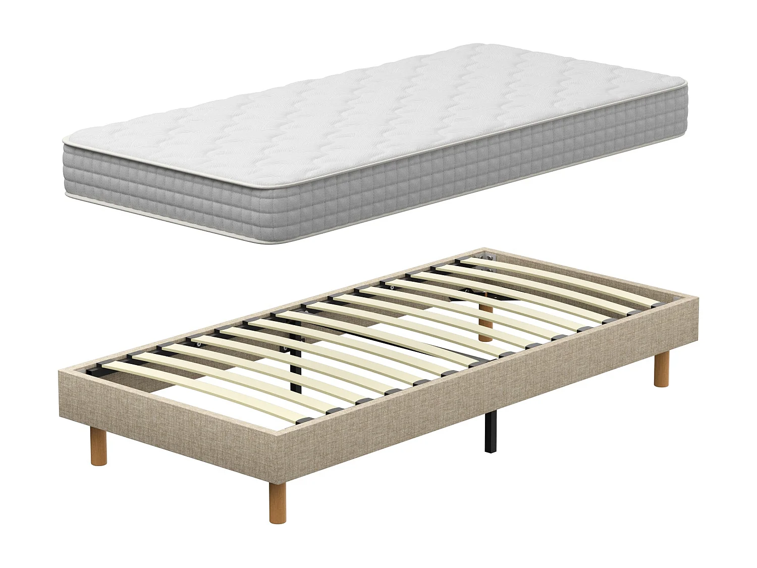 Ensemble Matelas Ressorts 90x190 cm Epaisseur 20 cm + Sommier Déco