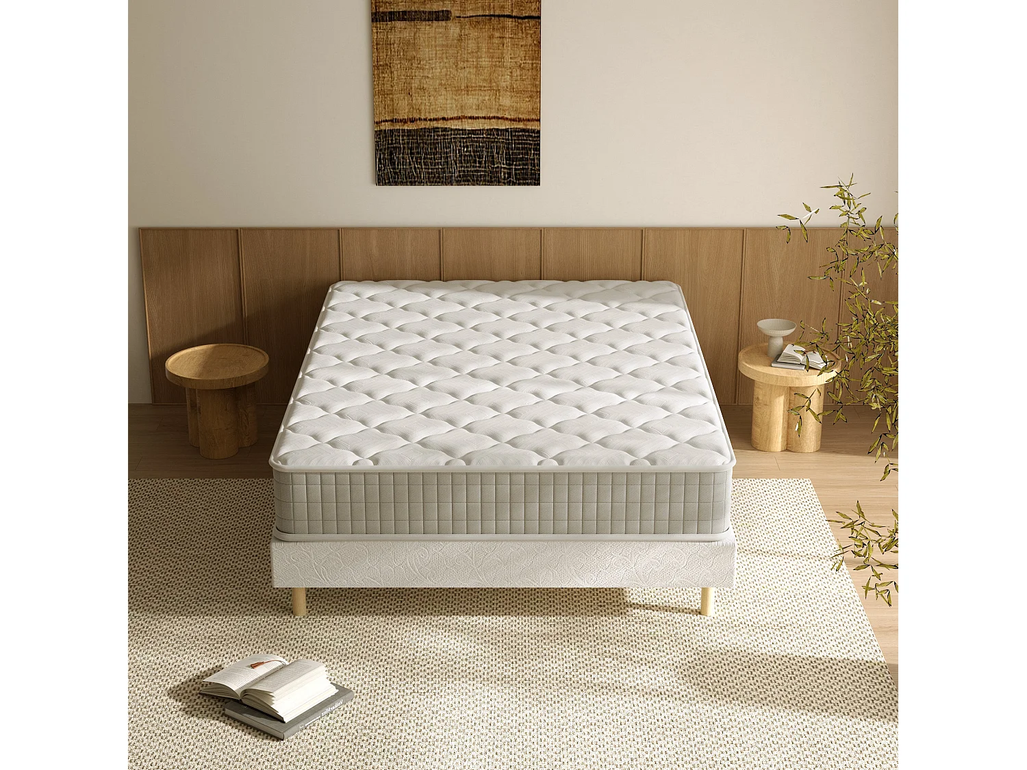 Ensemble Sommier et Matelas 140x200 cm, Lit 2 Personnes Complet avec Sommier Tapissier (Matelas 140x200x22+Sommier)