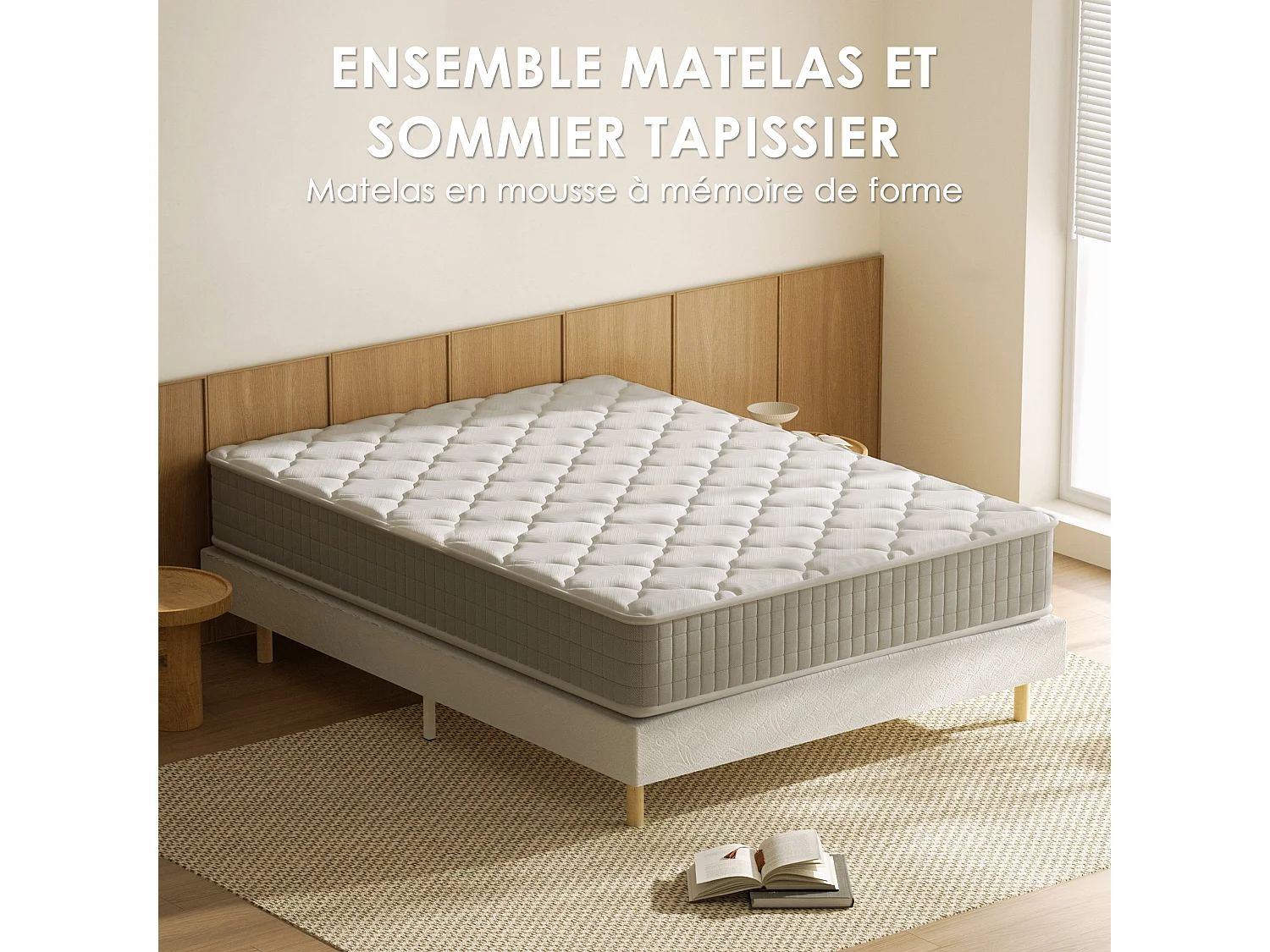 Ensemble Sommier et Matelas 140x200 cm,Lit 2 Personnes Complet avec Sommier Tapissier  (Matelas 140x200x30+Sommier)