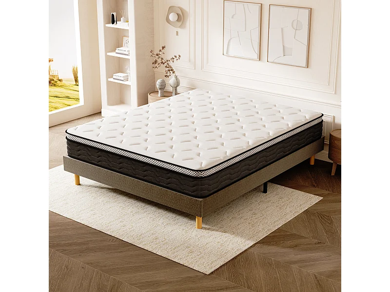 Ensemble Matelas Ressorts 160x200 cm Epaisseur 25 cm + Sommier Déco