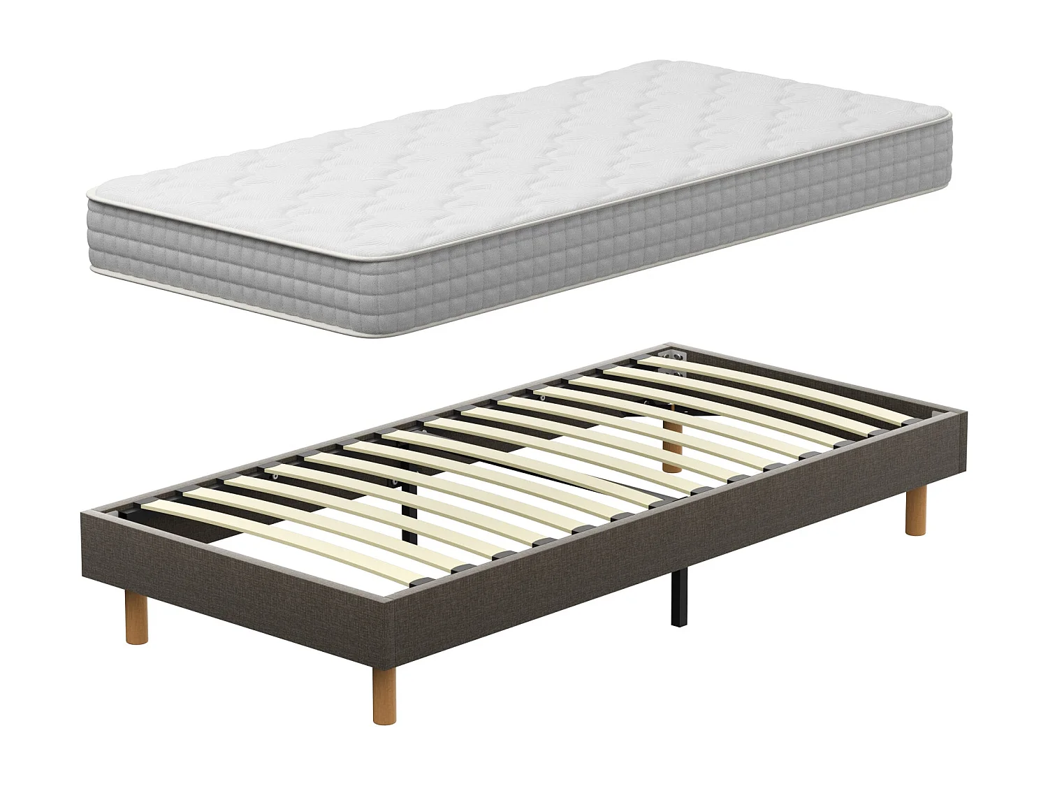 Ensemble Matelas Ressorts 90x190 cm Epaisseur 20 cm + Sommier Déco