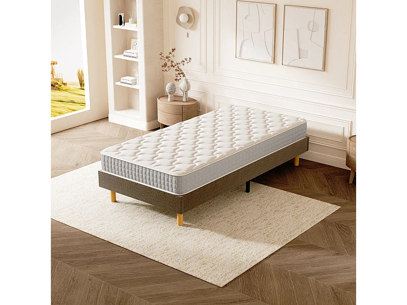 Ensemble Matelas Ressorts 90x190 cm Epaisseur 20 cm + Sommier Déco