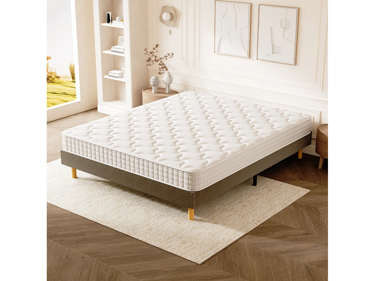 Ensemble Matelas Ressorts 140x190 cm Epaisseur 20 cm + Sommier Déco