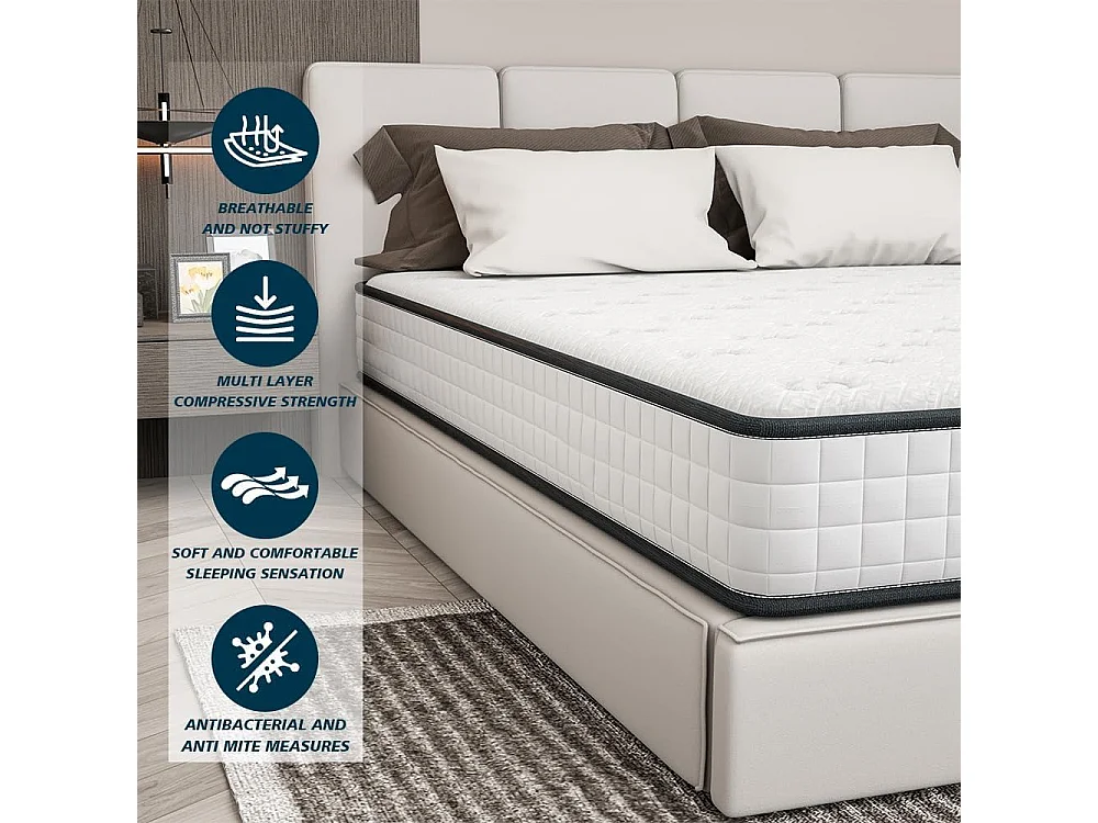 Matelas en 160x200 Mousse, Parfait Soutien,Haute Resilience Ultra Respirante+Sommiers à Lattes avec 9 Pieds pour Adulte (160x200x22cm)