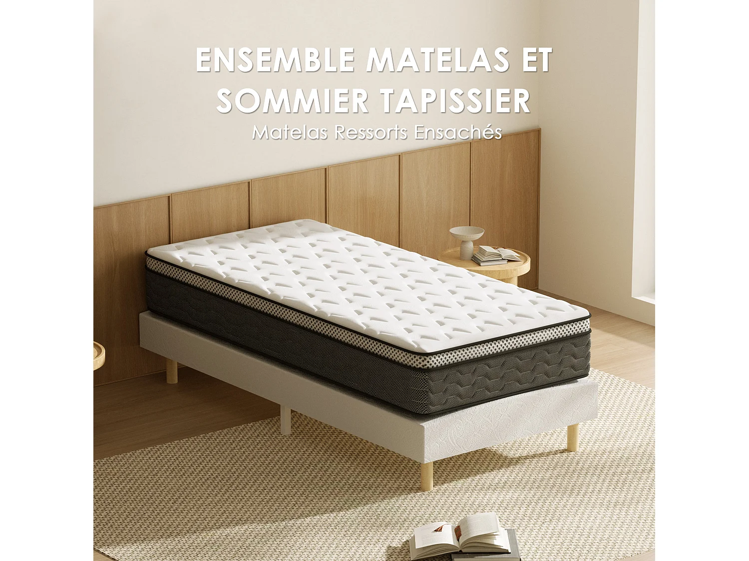 Ensemble matelas + sommier 90x190 cm, épaisseur du matelas 30 cm
