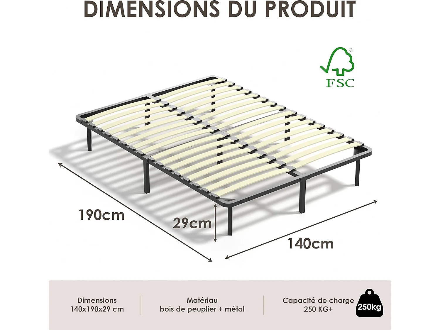 Matelas en 140x190 Mousse, Parfait Soutien,Haute Resilience Ultra Respirante+Sommiers à Lattes avec 9 Pieds pour Adulte (140x190x18cm)