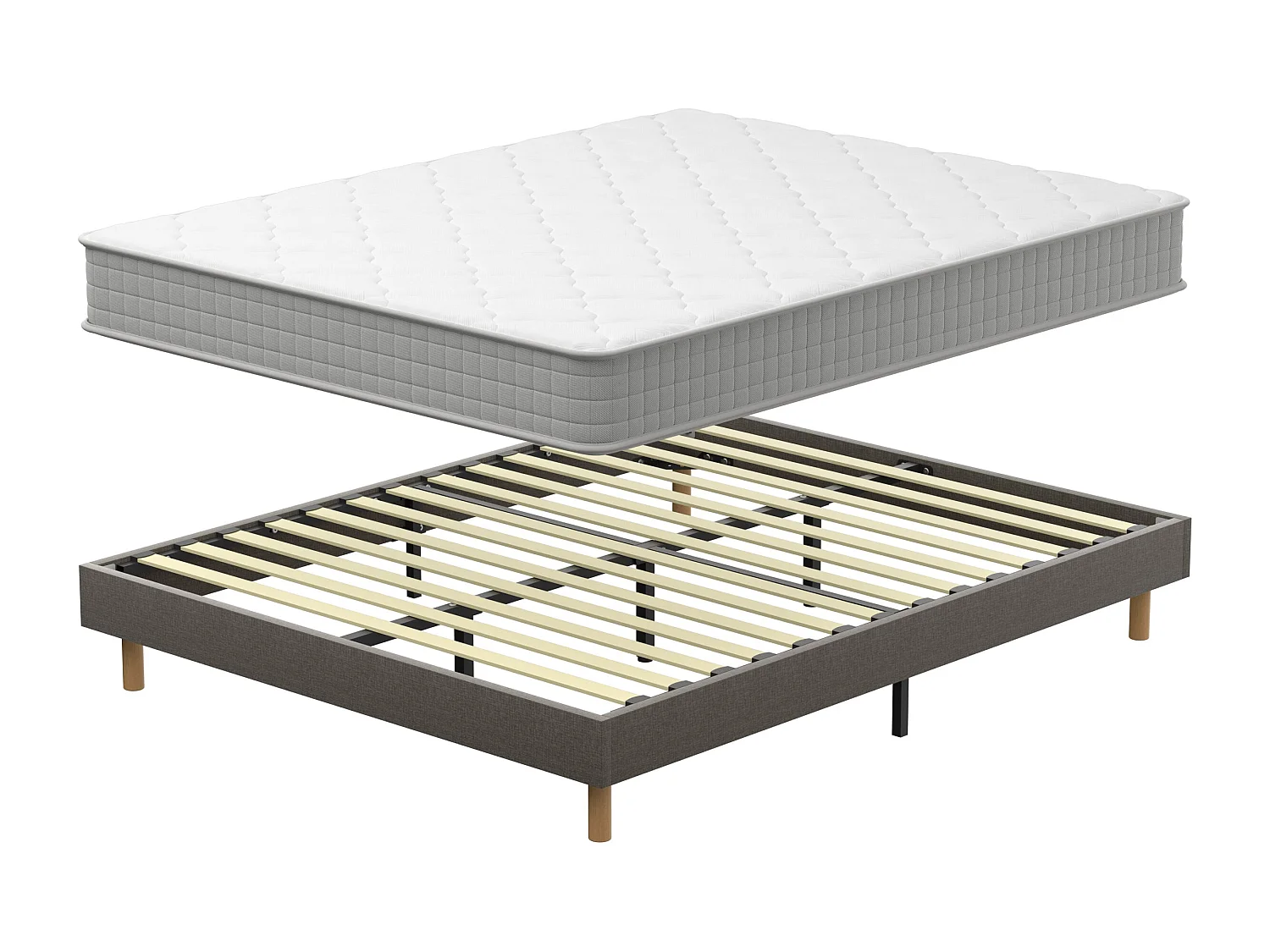 Ensemble Matelas Mousse 160x200 cm Epaisseur 25cm + Sommier Déco